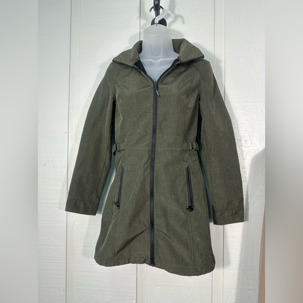 Nautica Women's Green Hooded Faux-Fur-Lined Anorak Raincoat Size XS EUC